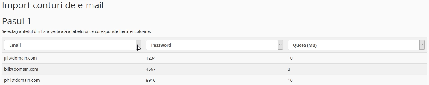 import conturi de e-mail
