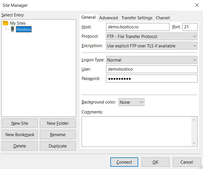 Ausfüllen der Felder im Site Manager