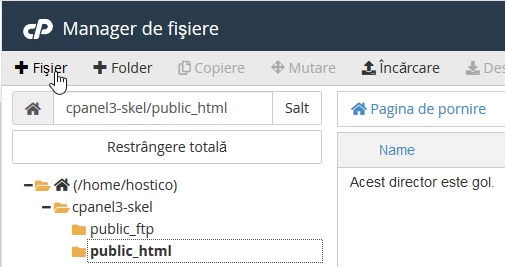 Creare fisier index.html