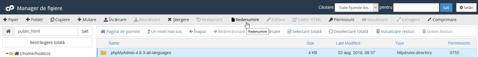 redenumire arhiva phpMyAdmin