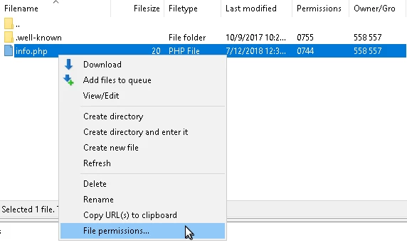 File Permissions info.php