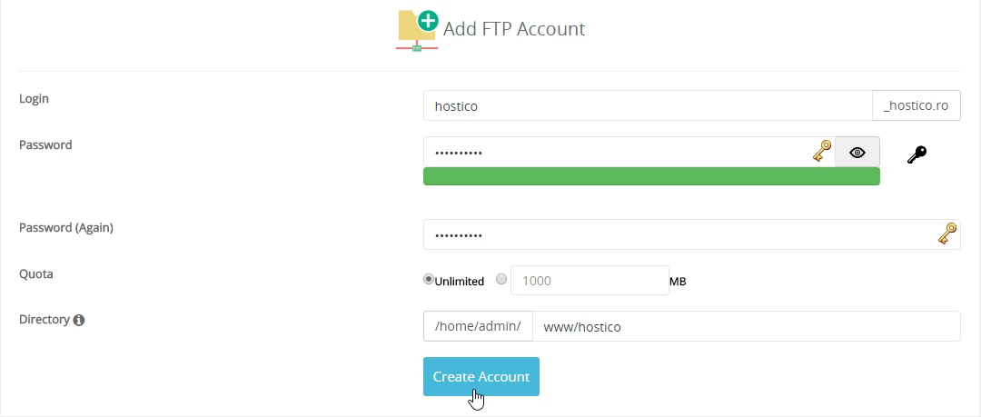 Creare cont FTP Webuzo