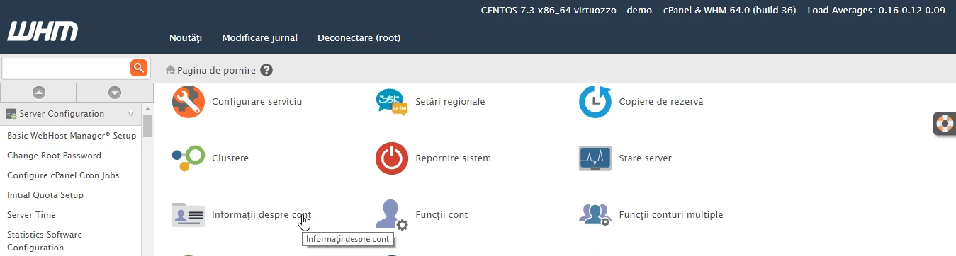 Informati despre cont WHM