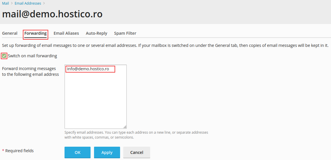 forwarding mail plesk
